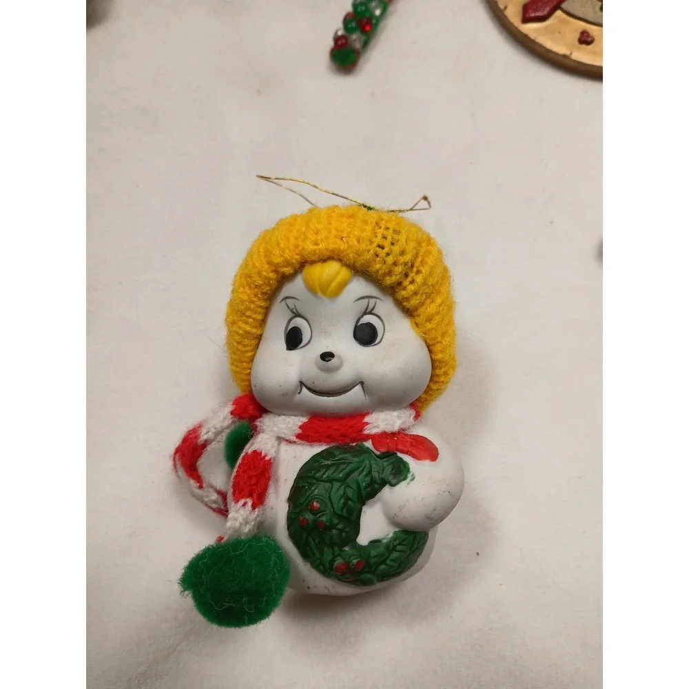 Lot of 5 Vintage Christmas Ornaments Snow Man Bell Figures Mixed Material‎